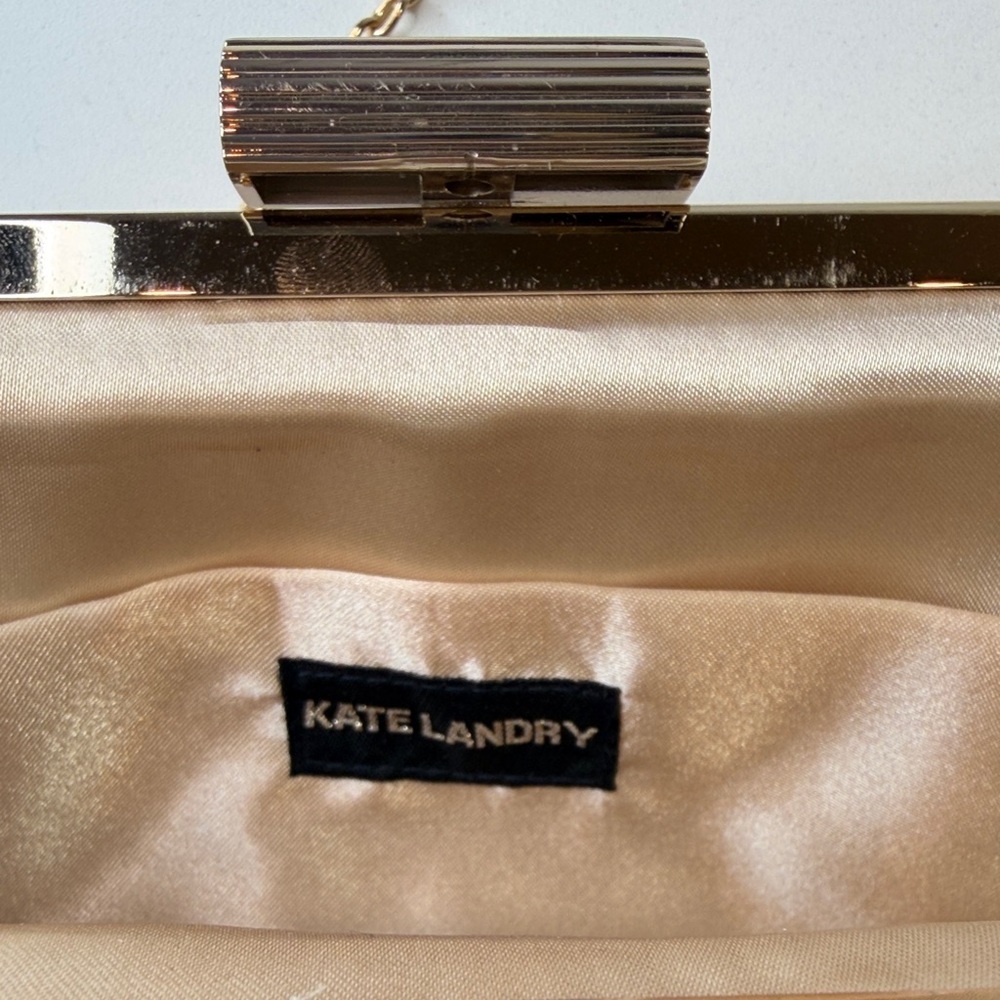 Kate Landry Shimmering Bonze Clutch handbag crossbodyBag with golden chain strap - Picture 7 of 11